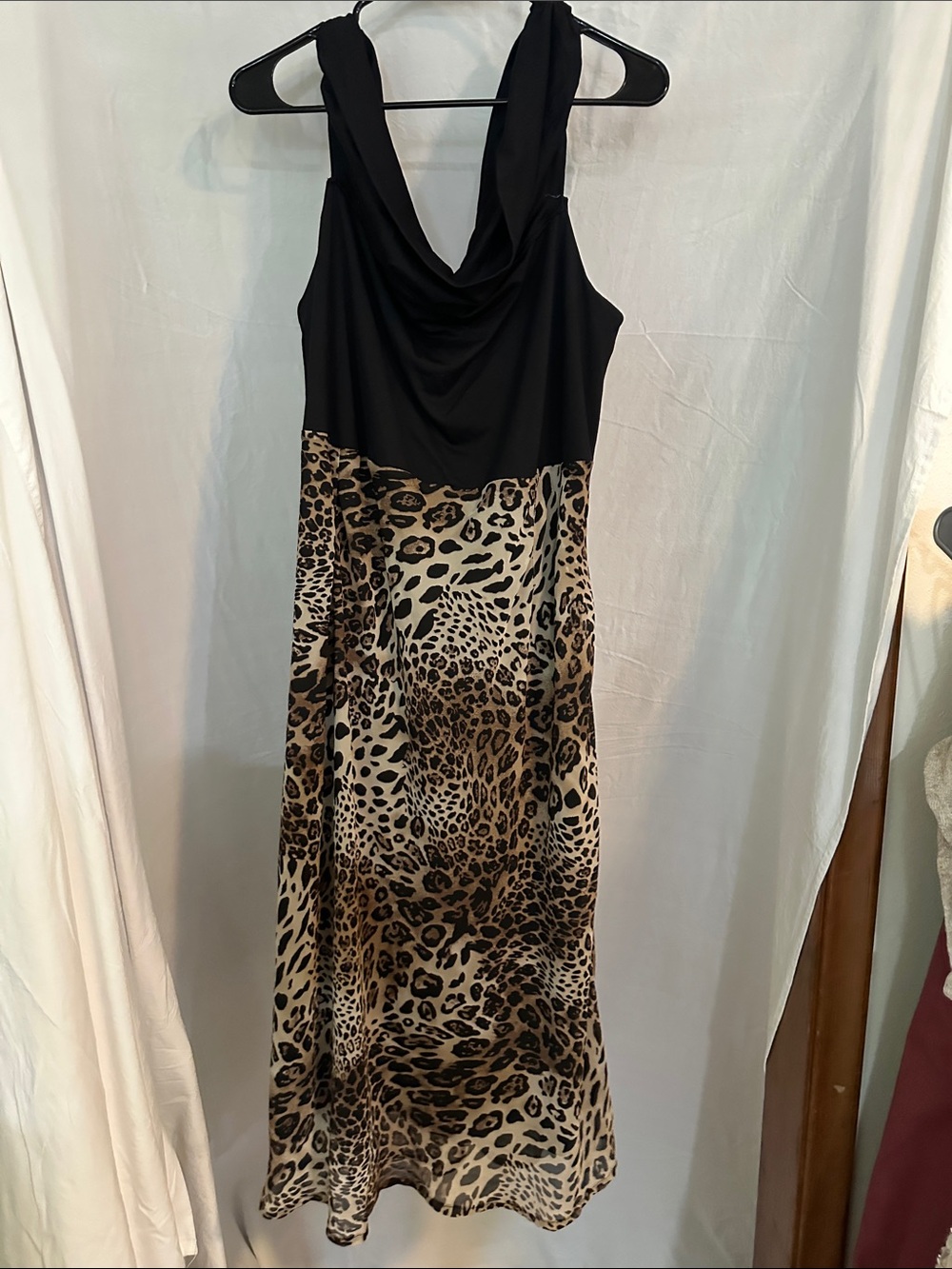 Strapless Black Bodice Leopard-Print Maxi Dress